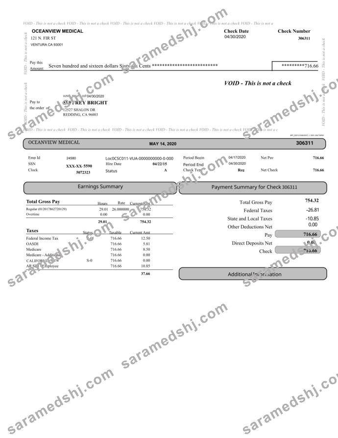 Oceanview Medical Paystub